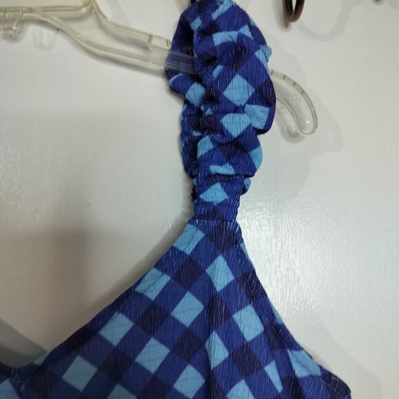 4682) Asos Design Blue Check Puff Sleeve Trapeze Maxi Dress Size 8 - Picture 5 of 9